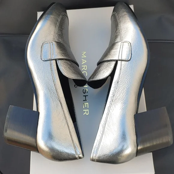 MARC FISHER LTD Leather Hudson Silver Loafers, 7.5 - Picture 7 of 12